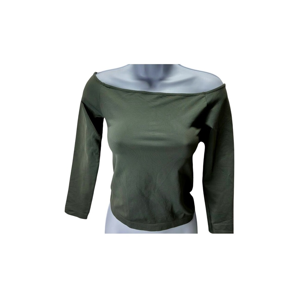 Zara Classic Polyamide Stretch Second-Skin Off Shoulder Top Muted Mint Grey XS